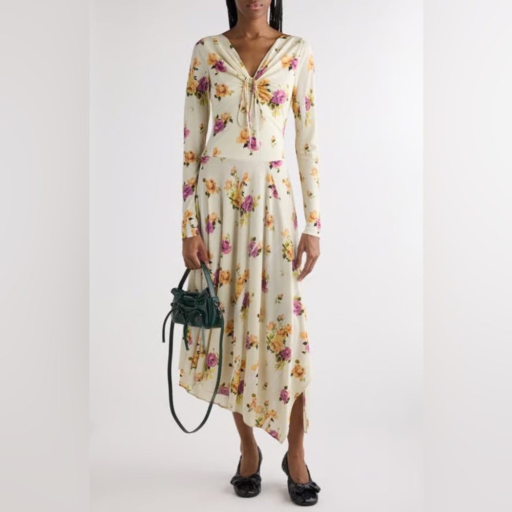 ACNE STUDIOS Asymmetric floral-print crepe dress, Size Small, $950